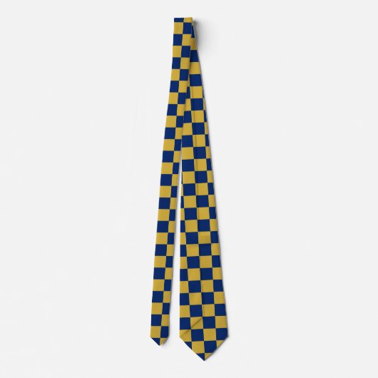 Metallic Gold with Navy Square Pattern Neck Tie Krawatte (Rückseite)