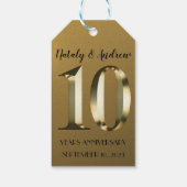 Metallic golden 10. Hochzeitstag Geschenkanhänger (Rückseite)
