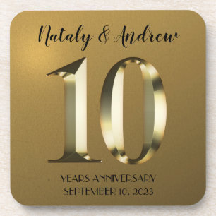 Metallic golden 10. Hochzeitstag Getränkeuntersetzer