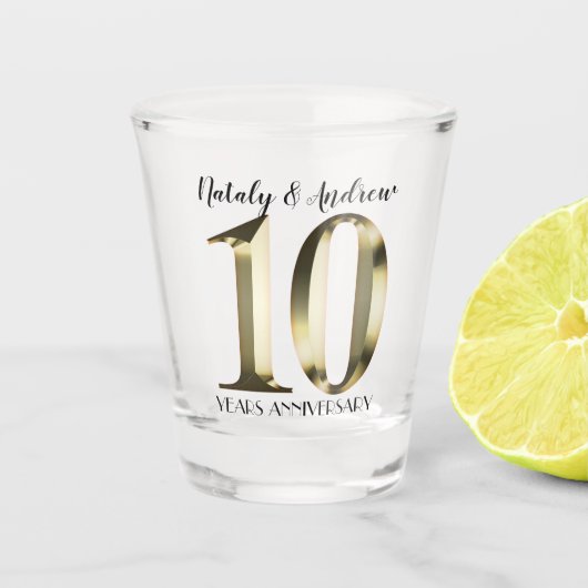 Metallic golden 10. Hochzeitstag Schnapsglas (Vorderseite)