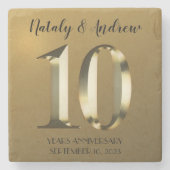 Metallic golden 10. Hochzeitstag Steinuntersetzer (Vorderseite)