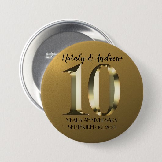 Metallic golden 10. Wedding Button (Vorne & Hinten)