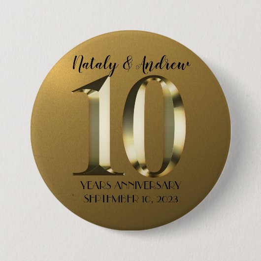 Metallic golden 10. Wedding Button (Vorderseite)