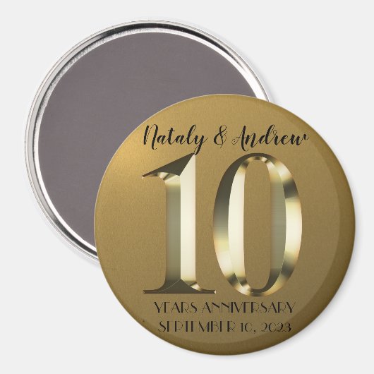 Metallic golden 10. Wedding Magnet (Vorderseite/Rückseite)