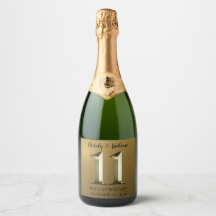 Metallic golden 11. Hochzeitstag Sparkling Schaumweinetikett