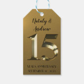 Metallic golden 15. Hochzeitstag Geschenkanhänger (Rückseite)