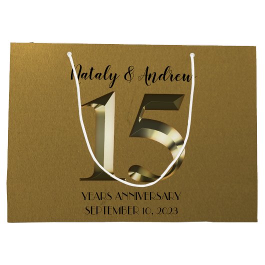 Metallic golden 15. Hochzeitstag Große Geschenktüte (Rückseite)
