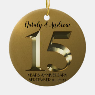 Metallic golden 15. Hochzeitstag Keramik Ornament