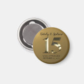 Metallic golden 15. Hochzeitstag Magnet (Vorderseite/Rückseite)