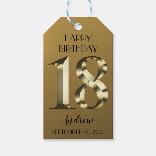 Metallic golden 18. Geburtstag Geschenkanhänger (Vorderseite)
