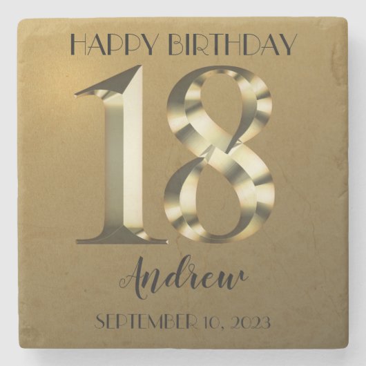 Metallic golden 18. Geburtstag Steinuntersetzer (Vorderseite)