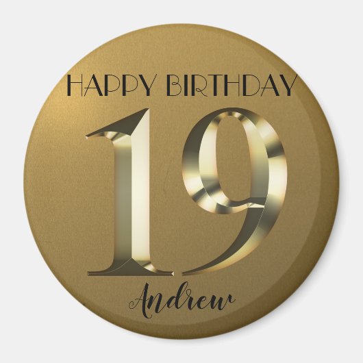 Metallic golden 19. Geburtstag Magnet (Vorne)