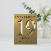 Metallic golden 19. Geburtstag Postkarte (Stehend Vorderseite)