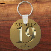 Metallic golden 19. Geburtstag Schlüsselanhänger (Vorderseite)