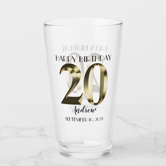Metallic golden 20. Geburtstag Glas (Vorderseite)