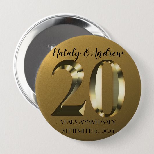 Metallic golden 20. Hochzeitstag Button (Vorne & Hinten)
