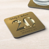 Metallic golden 20. Hochzeitstag Getränkeuntersetzer (Linke Seite)
