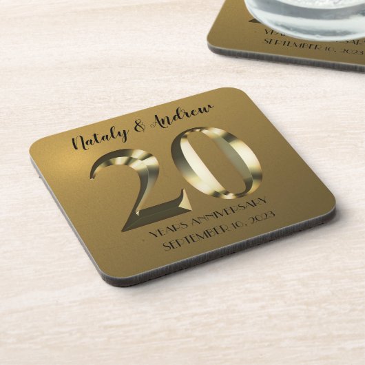 Metallic golden 20. Hochzeitstag Getränkeuntersetzer (Linke Seite)