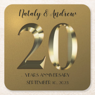 Metallic golden 20. Hochzeitstag Rechteckiger Pappuntersetzer