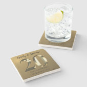 Metallic golden 20. Hochzeitstag Steinuntersetzer (Seitenansicht)