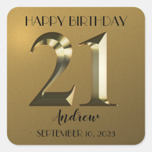 Metallic golden 21. Geburtstag Quadratischer Aufkleber