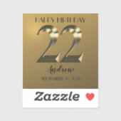 Metallic golden 22. Geburtstag Aufkleber (Blatt)