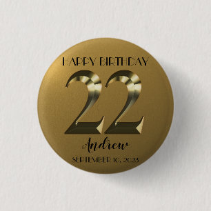 Metallic golden 22. Geburtstag Button