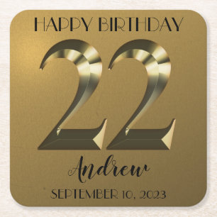 Metallic golden 22. Geburtstag Rechteckiger Pappuntersetzer