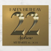 Metallic golden 22. Geburtstag Sparkling Weinlabel Schaumweinetikett (Einzelnes Label)