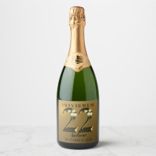 Metallic golden 22. Geburtstag Sparkling Weinlabel Schaumweinetikett