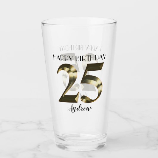 Metallic golden 25. Geburtstag Glas (Vorderseite)