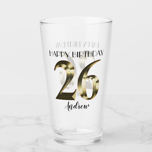Metallic golden 26. Geburtstag Glas (Vorderseite)