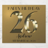 Metallic golden 26. Geburtstag Sparkling Weinlabel Schaumweinetikett (Einzelnes Label)