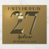 Metallic golden 27. Geburtstag Schaumweinetikett (Einzelnes Label)