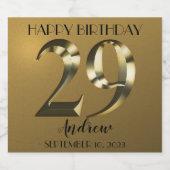 Metallic golden 29. Geburtstag Schaumweinetikett (Einzelnes Label)
