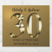 Metallic golden 30. Hochzeitstag Schaumweinetikett (Einzelnes Label)