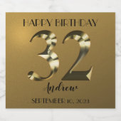 Metallic golden 32. Geburtstag Schaumweinetikett (Einzelnes Label)