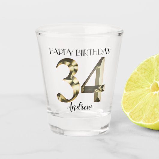 Metallic golden 34. Geburtstag Schnapsglas (Vorderseite)