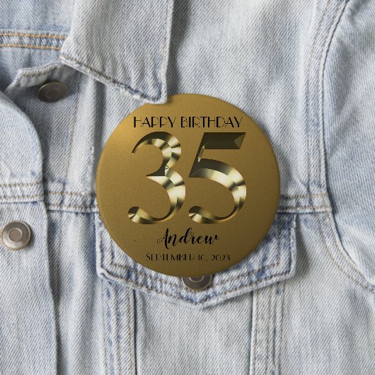 Metallic golden 35. Geburtstag Button (Beispiel)