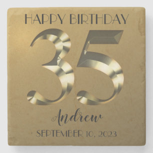 Metallic golden 35. Geburtstag Platz Steinuntersetzer