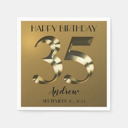 Metallic golden 35. Geburtstag Serviette (Vorderseite)