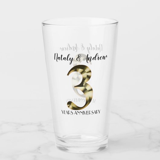 Metallic golden 3. Hochzeitstag Glas (Vorderseite)