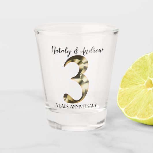 Metallic golden 3. Hochzeitstag Schnapsglas (Vorderseite)