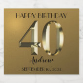 Metallic golden 40. Geburtstag Schaumweinetikett (Einzelnes Label)