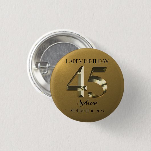 Metallic golden 45. Geburtstag Button (Vorne & Hinten)