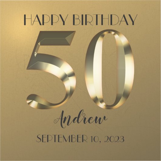 Metallic golden 50. Geburtstag Aufkleber (Vorderseite)