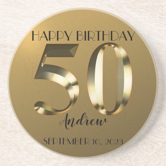 Metallic golden 50. Geburtstag Getränkeuntersetzer (Vorne)