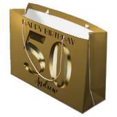 Metallic golden 50. Geburtstag Große Geschenktüte (Rückseite Schrägansicht)
