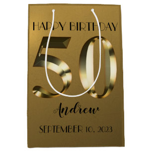 Metallic golden 50. Geburtstag Mittlere Geschenktüte