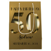 Metallic golden 50. Geburtstag Mittlere Geschenktüte (Rückseite)